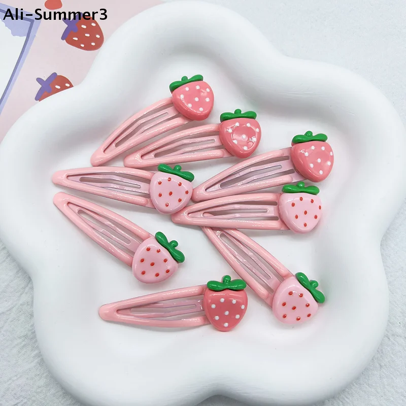 

【Su3】2 Pcs Cute Sweet Strawberry Hairpin Lovely Pink Hair Clips Girls Bangs Clips BB Snap Clip Hair Accessories