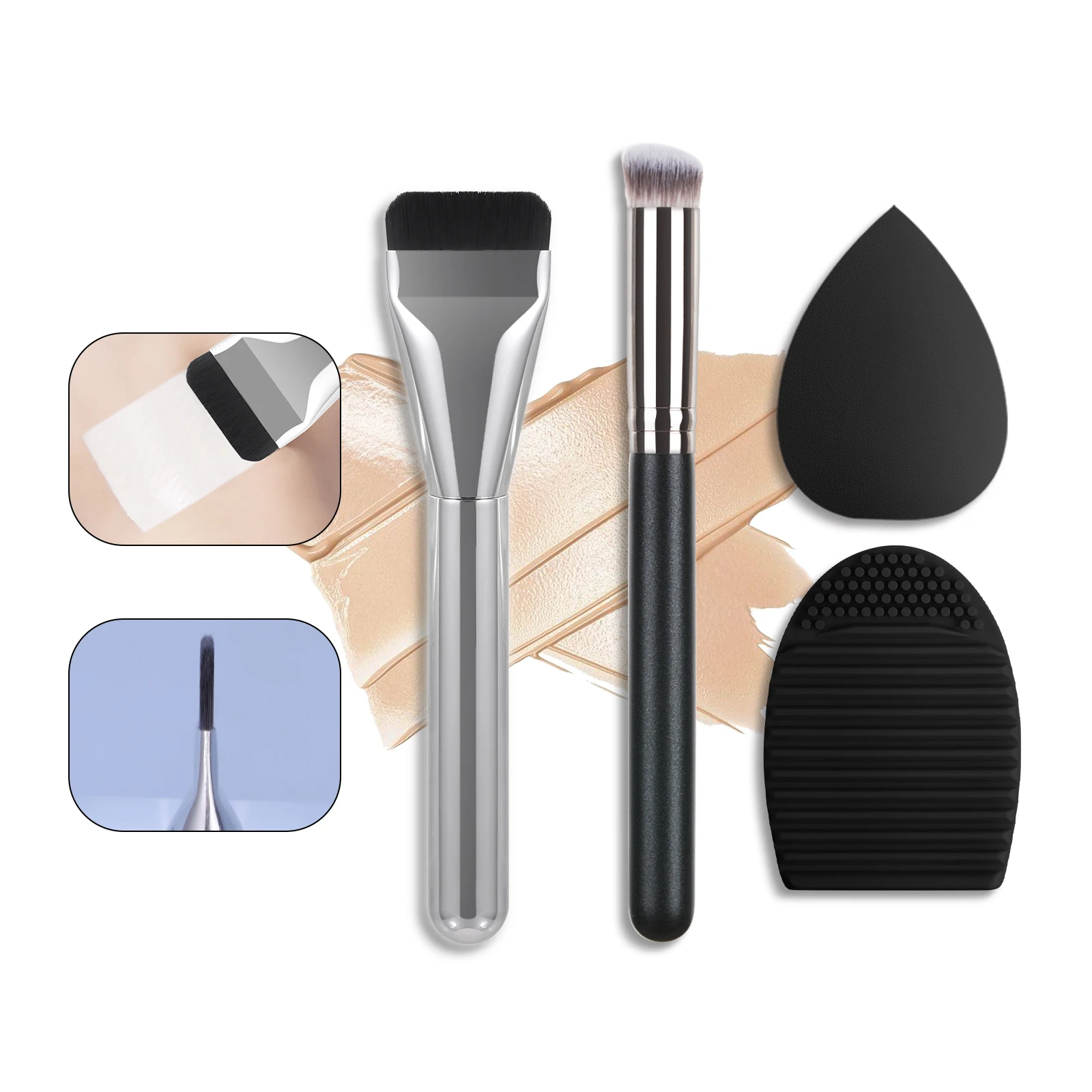 Ultradünne Foundation-Pinsel, Make-up-Mischpalette mit Spachtel, flacher Gesichtskonturpinsel, kosmetischer Puff-Mixer, Beauty-Make-up-Tools