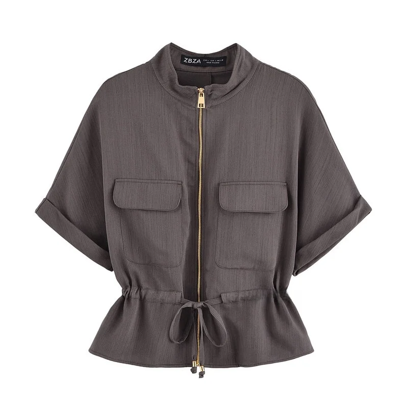 

Spring 2025 Women's Casual Loose ort Sve irt with Roll up Cuffs Stand Collar Wide Leg Pants Faion Set for Younger Women