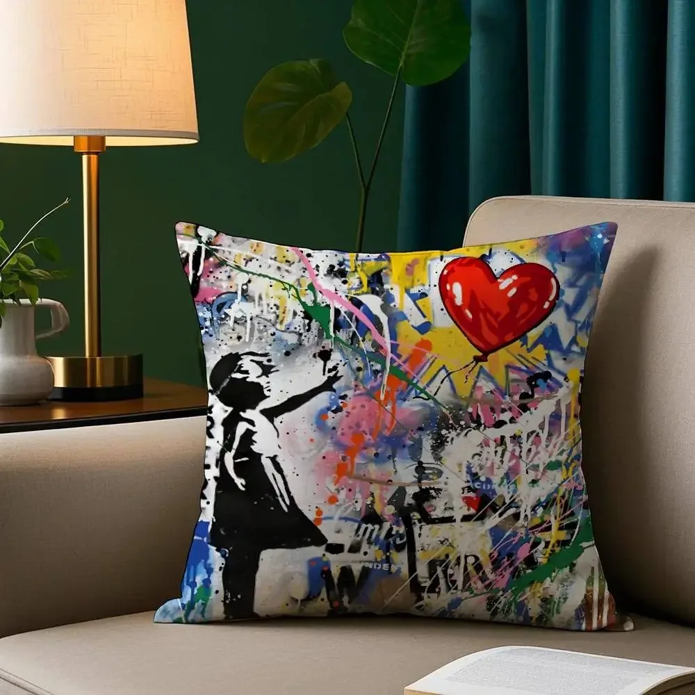 B-Banksy G-Graffiti Art Double-sided Printed pillow cover Short plush Suitable living rooms bedrooms sofas throw cushion cover