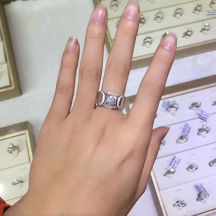 Valuable Male Lab Moissanite Diamond Ring 925 Sterling Silver Engagement Wedding Band Rings for Men Promise Party Gift