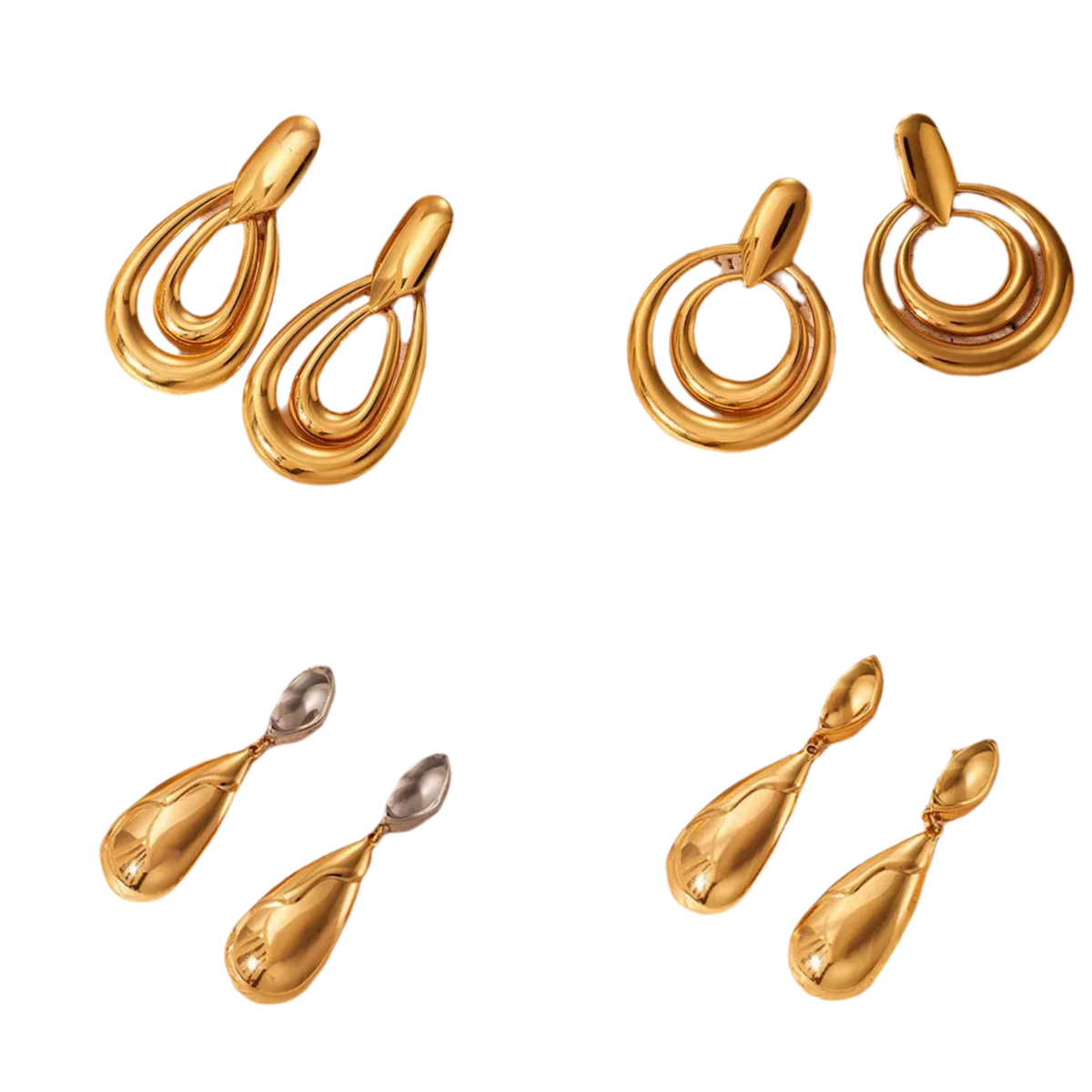 Gold Plated Stainless Steel Chunky Drop Earrings for Women, Vintage Hollow Hoops & Puffed Heart Studs, 5 Styles
