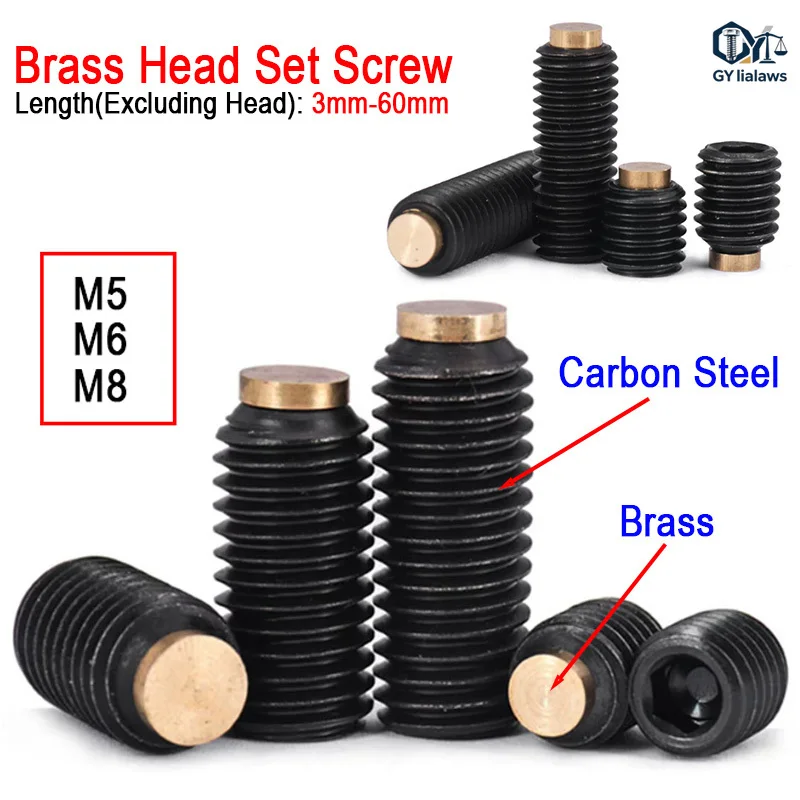 1/2/5/10pcs M5 M6 M8 12.9 Grade High-Strength Hexagonal Copper Head Buffer Screw/Black Headless Bolt Set Screws
