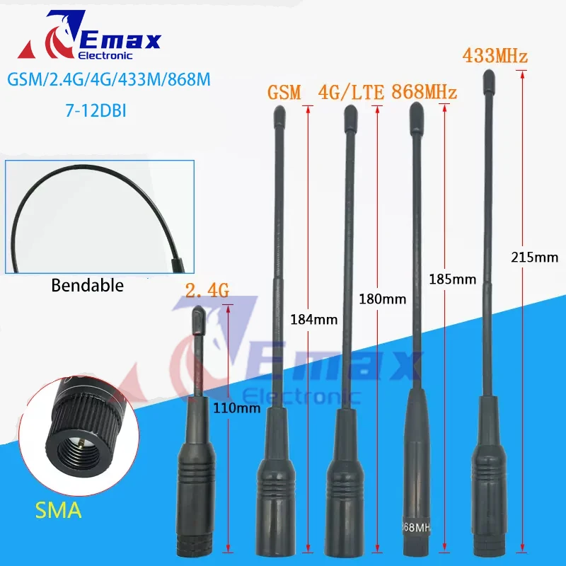 

GSM 2.4G 4G LTE 433M 868M Flexible Soft Rubber Antenna Digital Transmission Module IOT Radio Soft Whip Antenna SMA Male