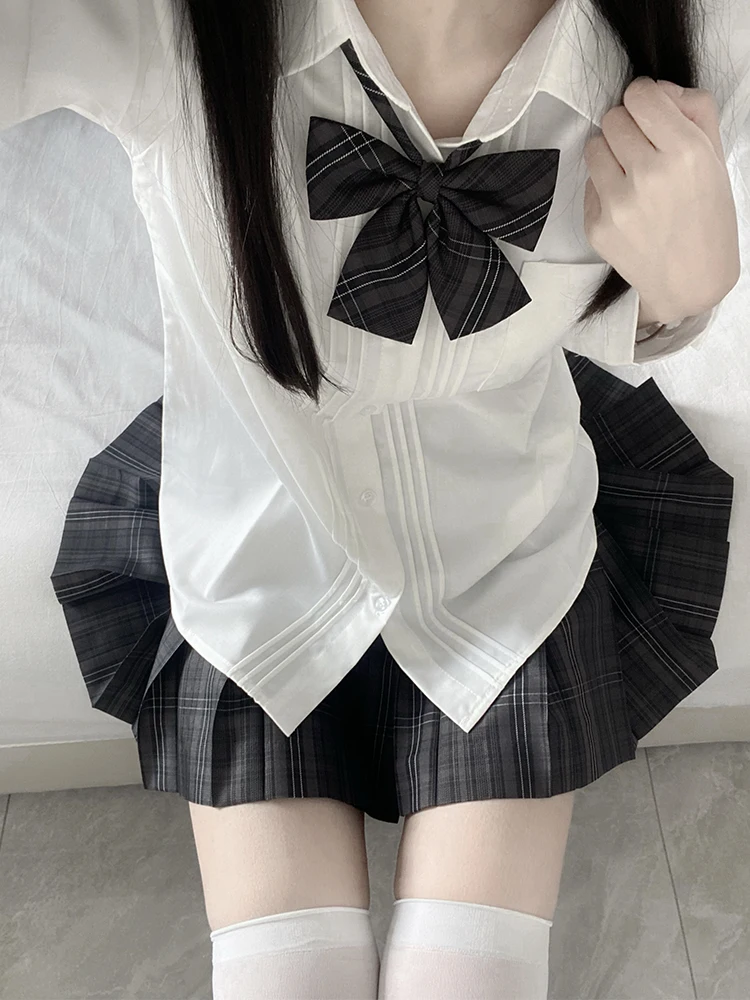 

Jk Uniform Cherry Blossom Shirt Women's Basic Style Long Sleeve School Uniform Polka Dot Pleated White Shirt Breathable Polye...