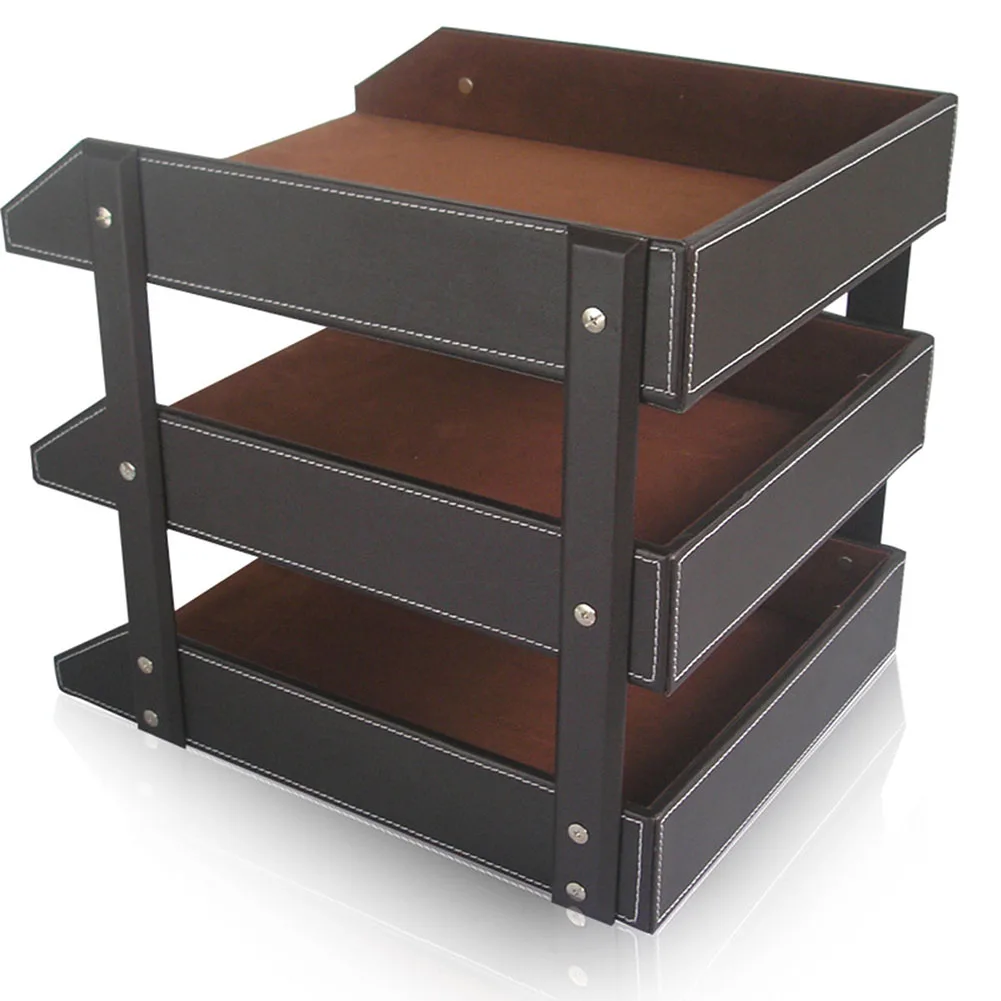 Home Interior Decorations Office Furniture Wood Shelf Magazine Display Rack PU Leather Floor Newspaper Racks