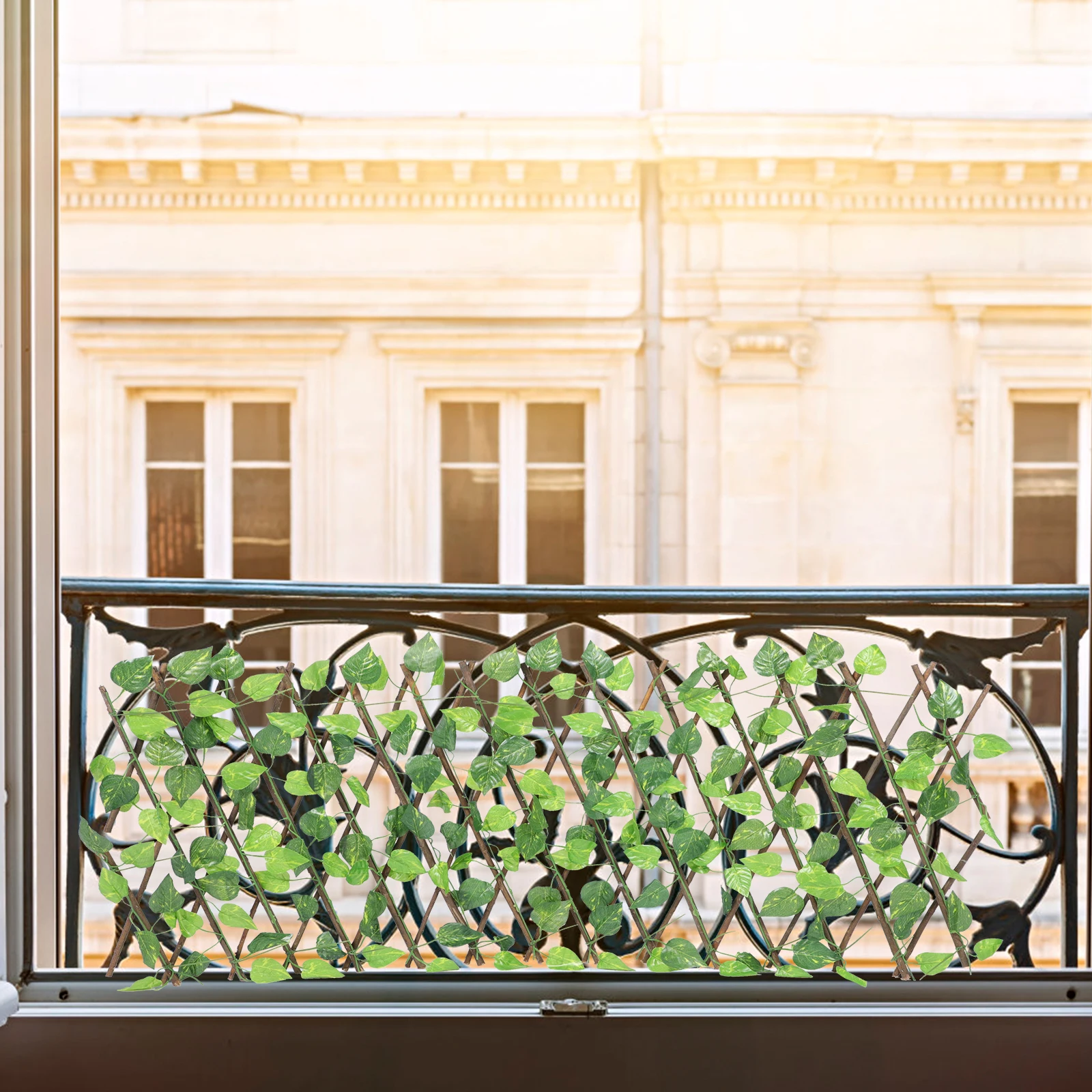 

Green Fence Artificial Leaf Faux Hedge Decor Stretchable Garden Vine Wall Adornment Plastic Hedges Balcony Fence Screen