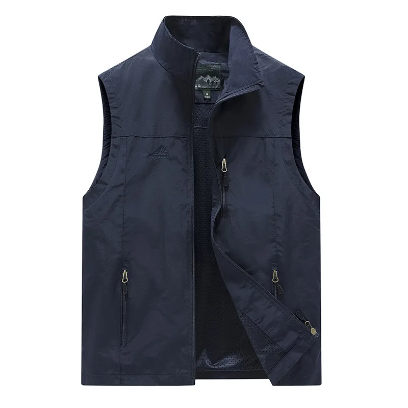 FGKKS Spring New Men Waistcoat Outdoor Leisure Solid Color Vest Young Middle-aged Photography Fishing Casual Vest Jacket Male