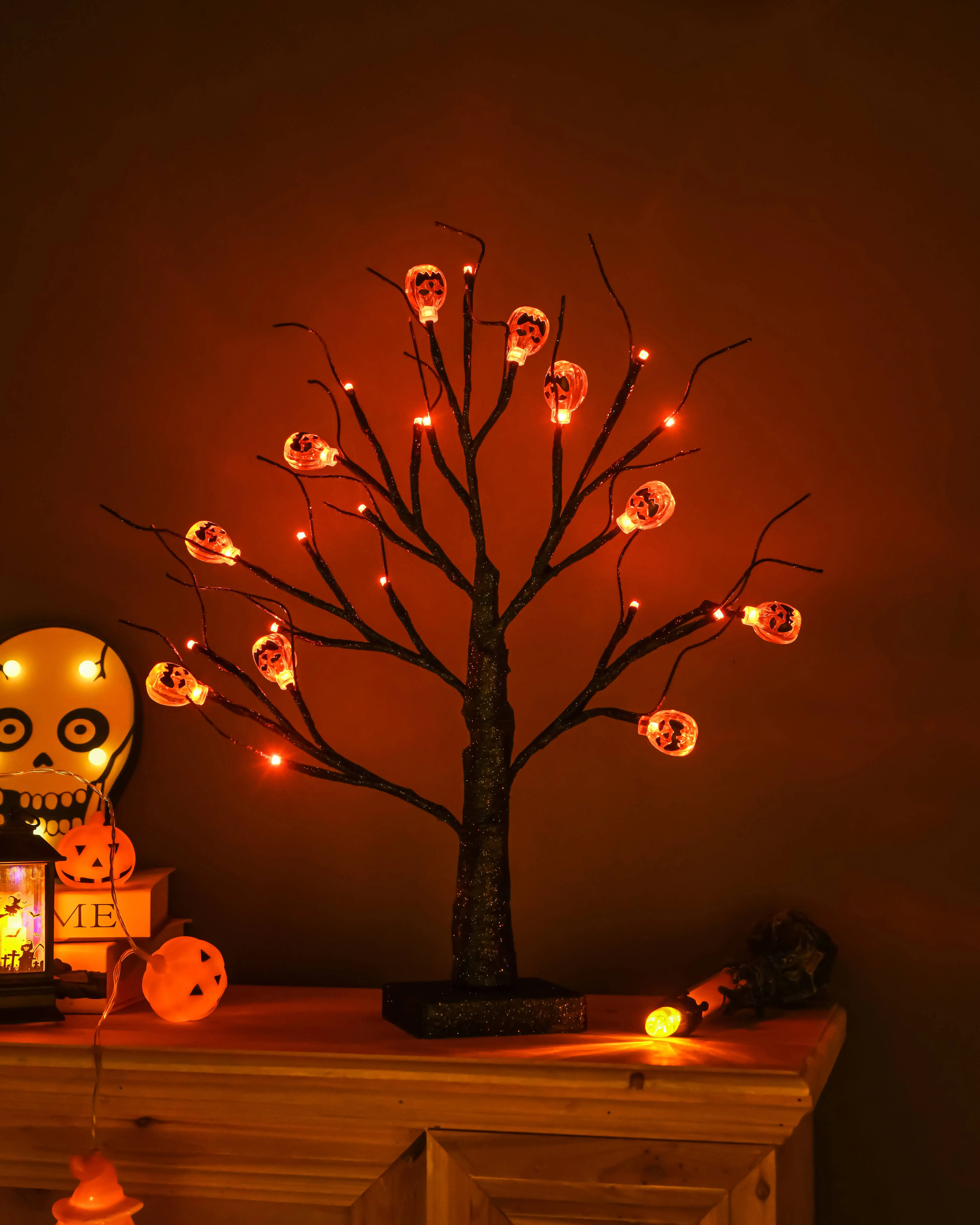 45CM Halloween LED Decoration Tree Cover  with DIY Black Branches Pumpkin Light Tabletop Home Indoor Decor