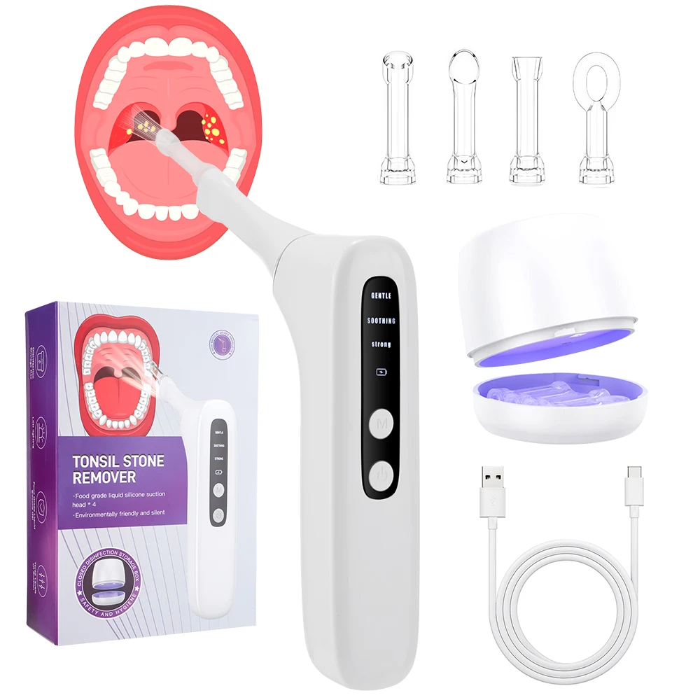 Electric Vacuum Tonsil Stone Removal Tool Kit 3-Level Suction Tonsil Cleaner Tonsil Stone Extractor for Oral Fresh Care