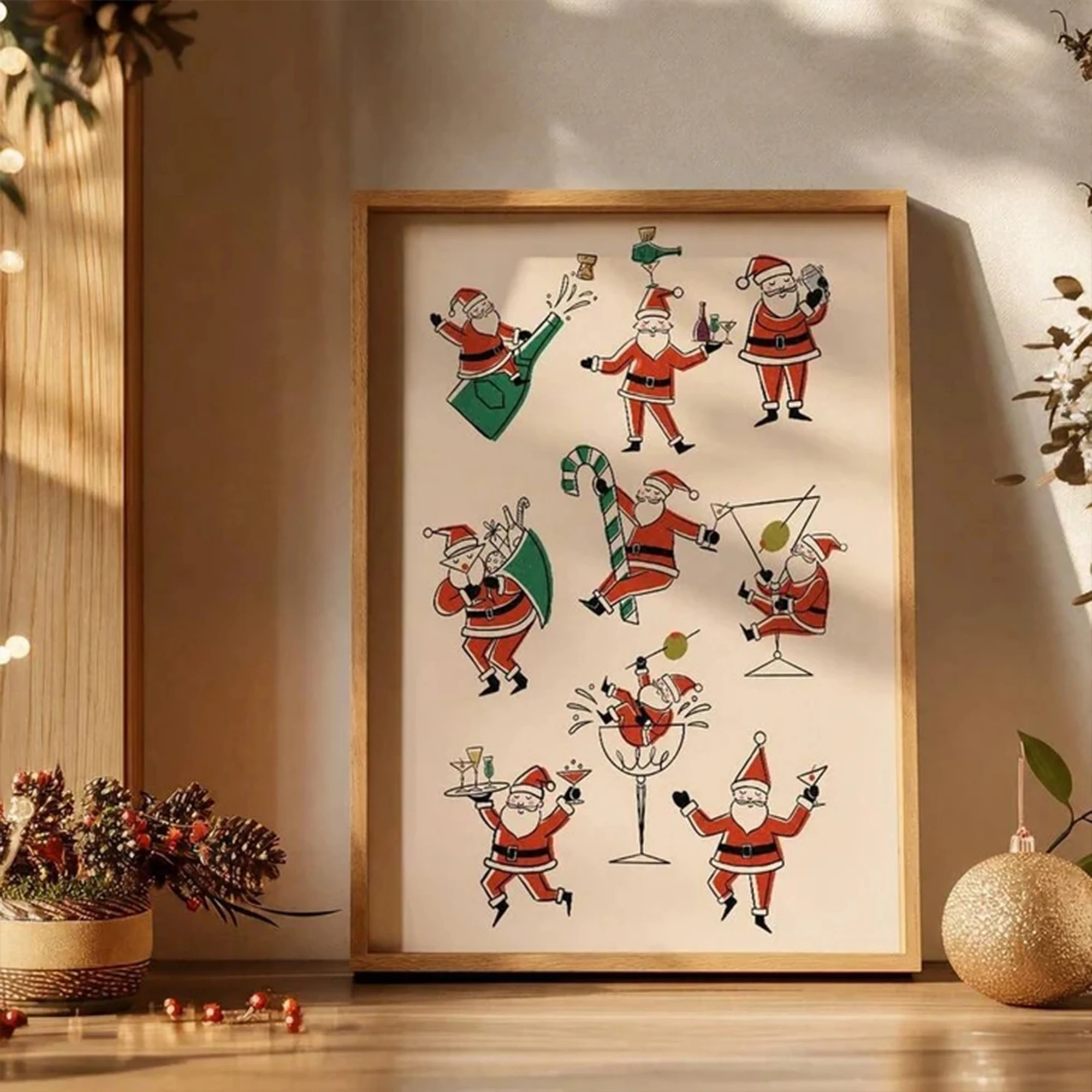 Retro Drinking Santa Claus Christmas Wall Art Print Canvas Painting Poster Picture For Living Room,Bedroom Home Decor
