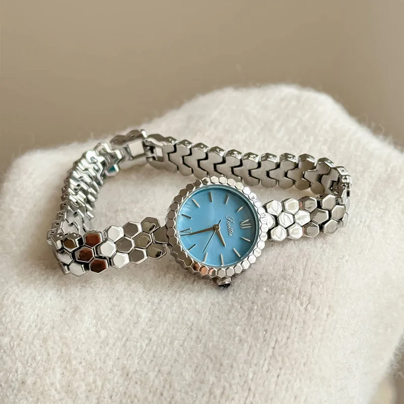 2026 Top Fashion Brand Women's Watch Simple Sky Blue Dial Steel Belt Small Chain Waterproof Quartz Watch for Women Reloj