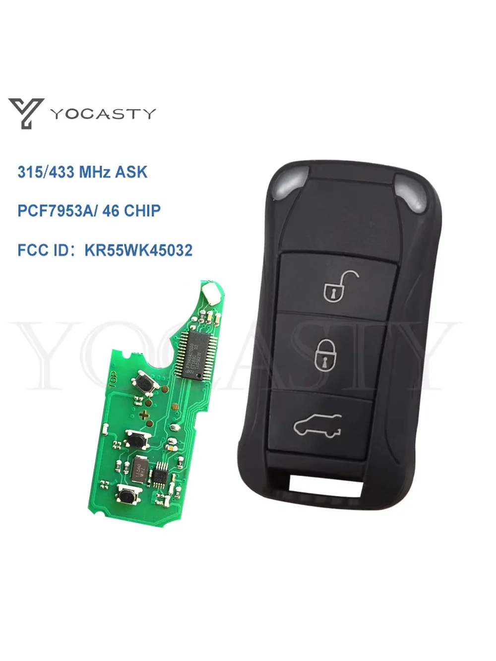 YOCASTY Inteligentny pilot zdalnego sterowania z funkcją Keyless Entry, 433/315 MHz, kluczyk samochodowy do Porsche Cayenne 2005 2006 2007 2008 2009 2010 2011 — zdjęcie 2