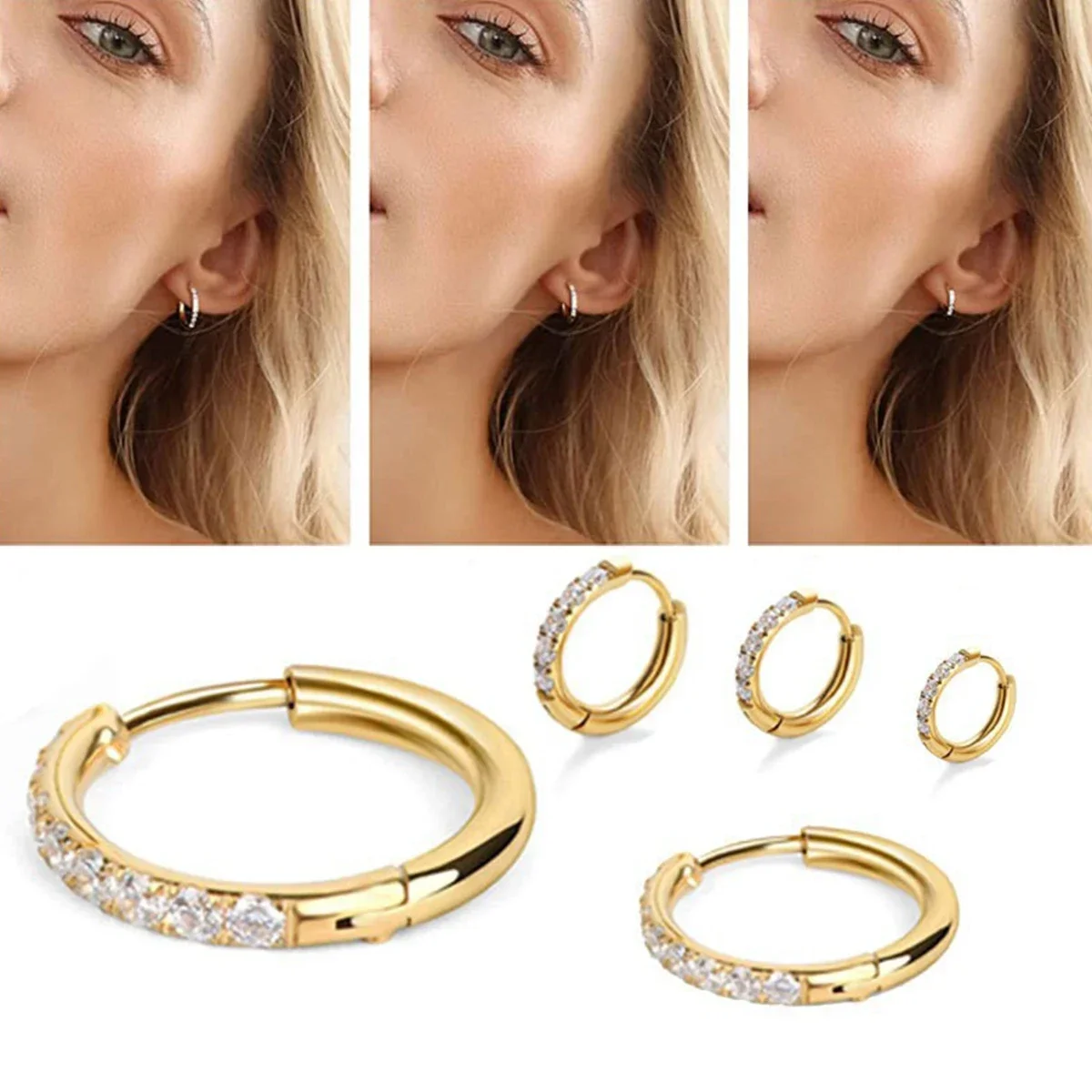 Stainless Steel Cz Hoop Earrings Simple Helix Tragus Daith Conch Rook Snug Ear Piercing Jewelry Gifts