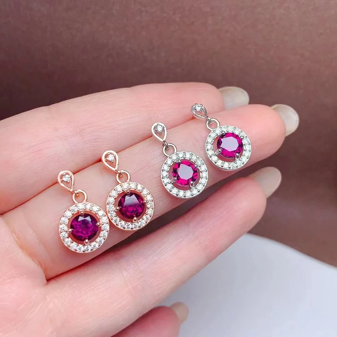 Pure Garnet Drop Earrings 6mm VVS Grade Natural Garnet Earrings 925 Silver Gemstone Jewelry with Gold Plated