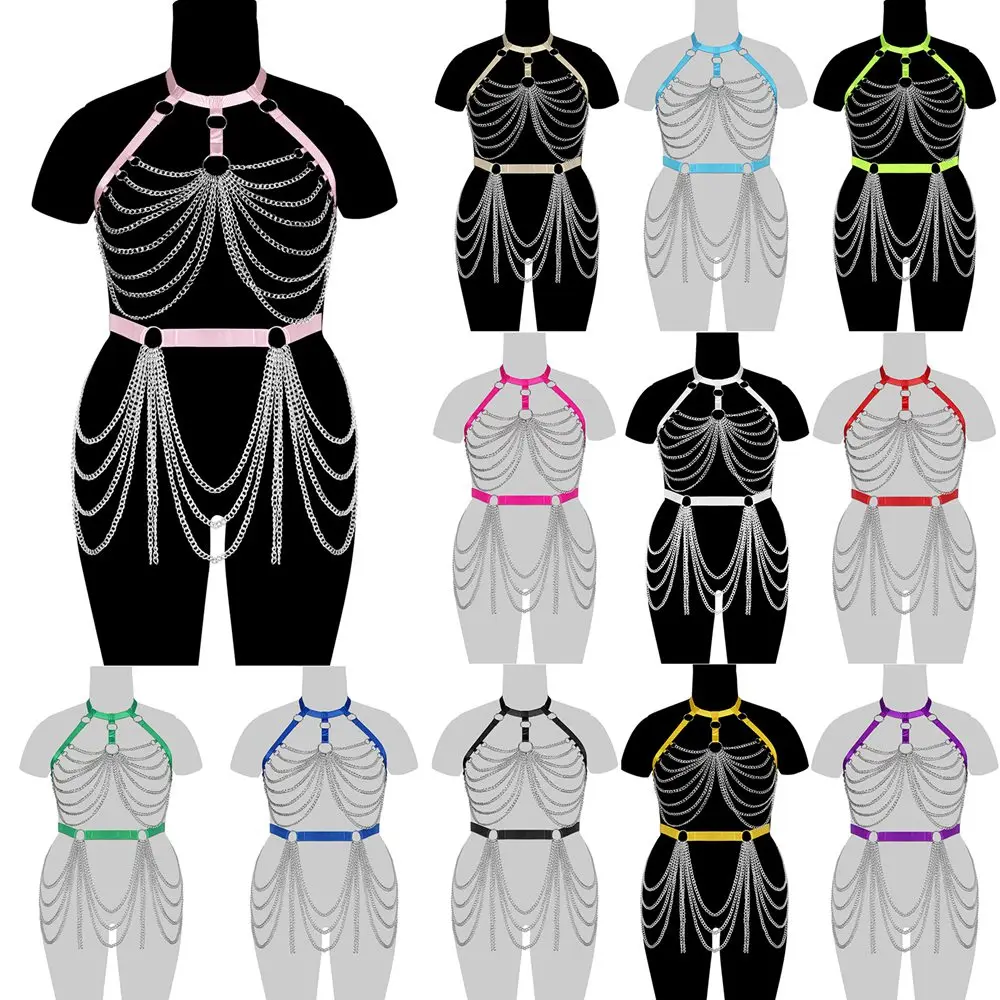 

Elastic Bondage Harness Busty Women Sexy Plus Size Lingerie Erotic Stocking Festival Clothing Punk Goth Chain Sword Belt Rave