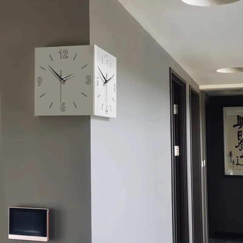 Modern simple living room, double-sided corner wall clock cream wind, no punching household creative clock