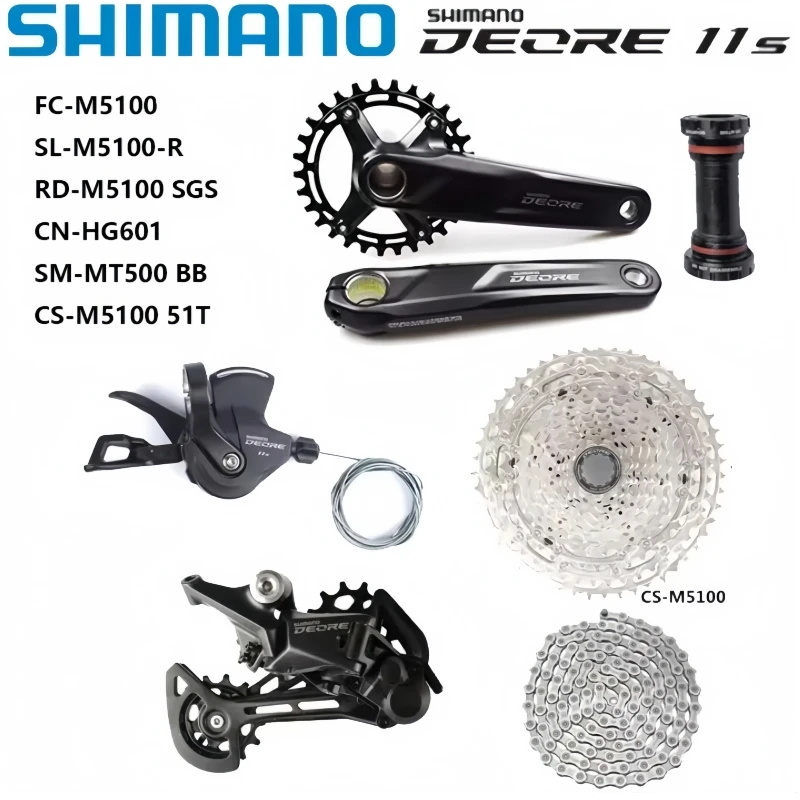 SHIMANO Deore M5100 Groupset 1x11S Speed Crankset Shifter Lever Crankset 42T 51T Cassette Rear Derailleur HG601 Original MTB Set