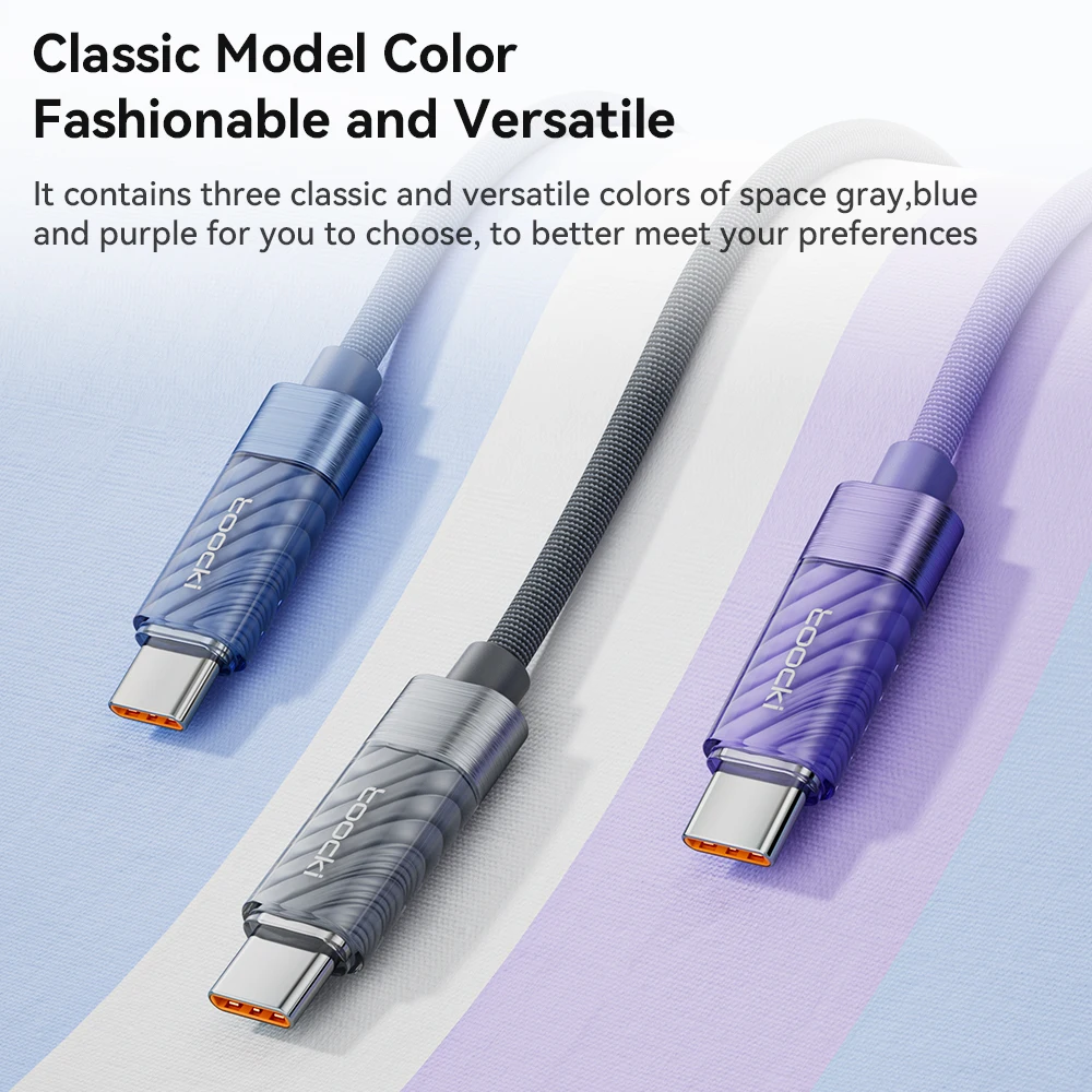 Toocki Type C to USB C Cable for Xiaomi POCO Transparent Digital Display PD100W/60W Fast Charging USB C Data Cable for Samsung