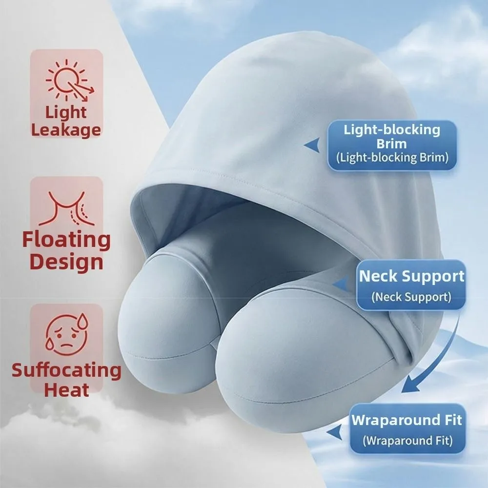 Slow Rebound Hooded Travel Pillow Foldable Design Light-blocking Ice Silk Neck Rest Cushion Portable Breathable Fabric