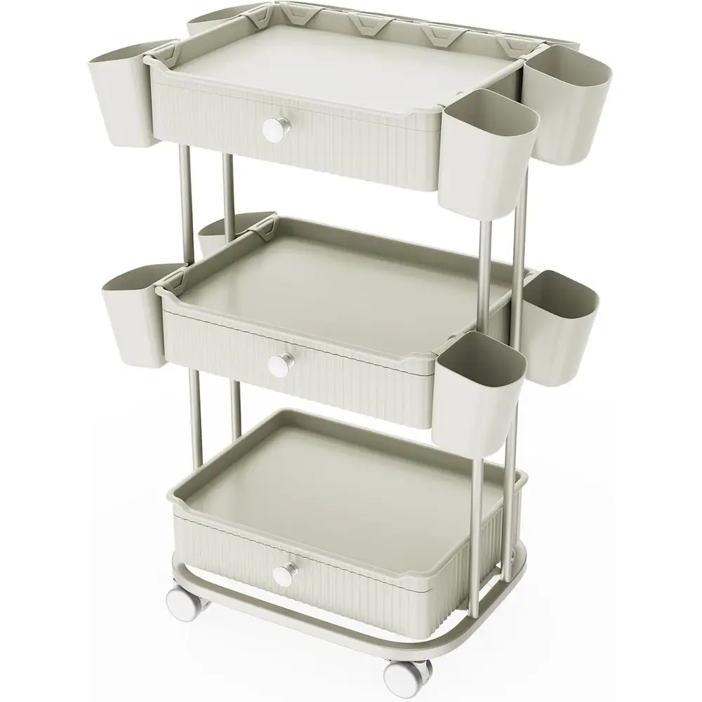 3-Tier Rolling Beauty Cart with 12 Adjustable Shelves, Durable ABS Material & 360° Swivel Wheels for Salon, Spa, and Makeup Stor