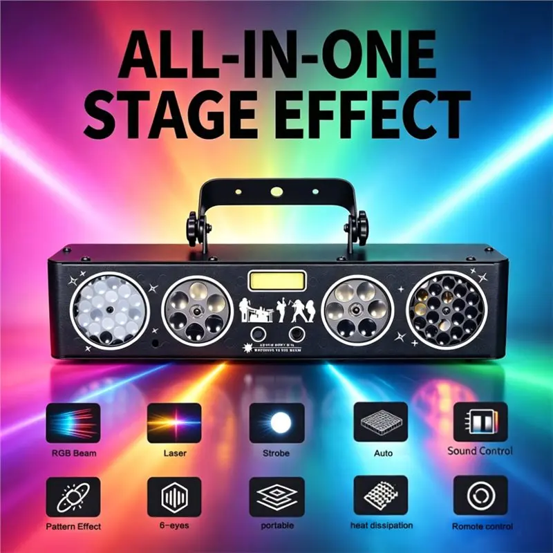 Y50A-Stage Light 6 In 1 RGB LED DJ Party Light Auto Mode Sound Activated Laser Strobe Effect For Disco Club Show EU Plug