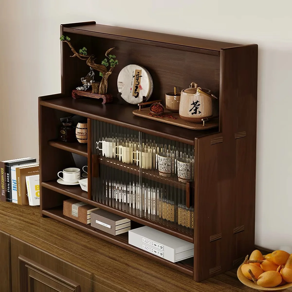 Solid wood cup holder desktop water tea set rack coffee dining table  storage side cabinet