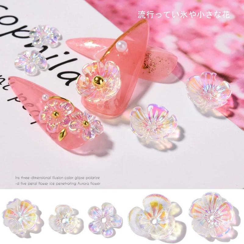 10pcs translucent 3D flower nail charms mixed pack, popular stereo appliques for gorgeous nail polish decorative embellishments
