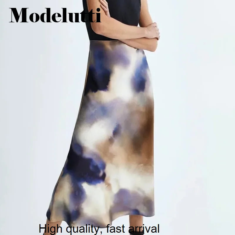 

New Spring 2023 Summer Tie Dye Print Long High Waist Skirt Temperament Women Fashion Casual Simple Bottoms Female
