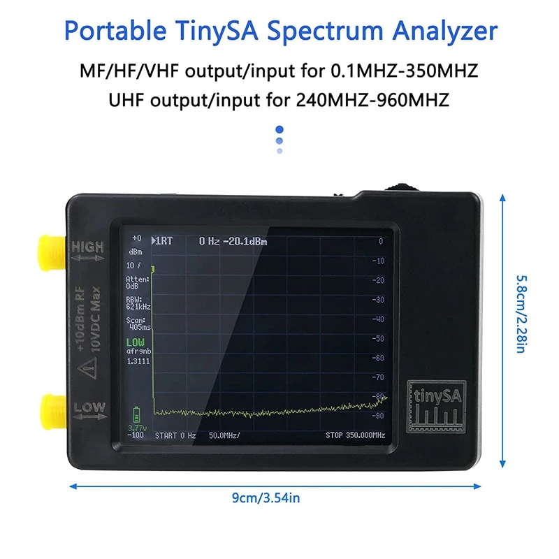 Imagem -02 - Analisador de Espectro Tinysa Gerador de Sinal Atualizado Entrada mf hf Vhf para 0.1mhz350mhz e Uhf 240mhz-960mhz