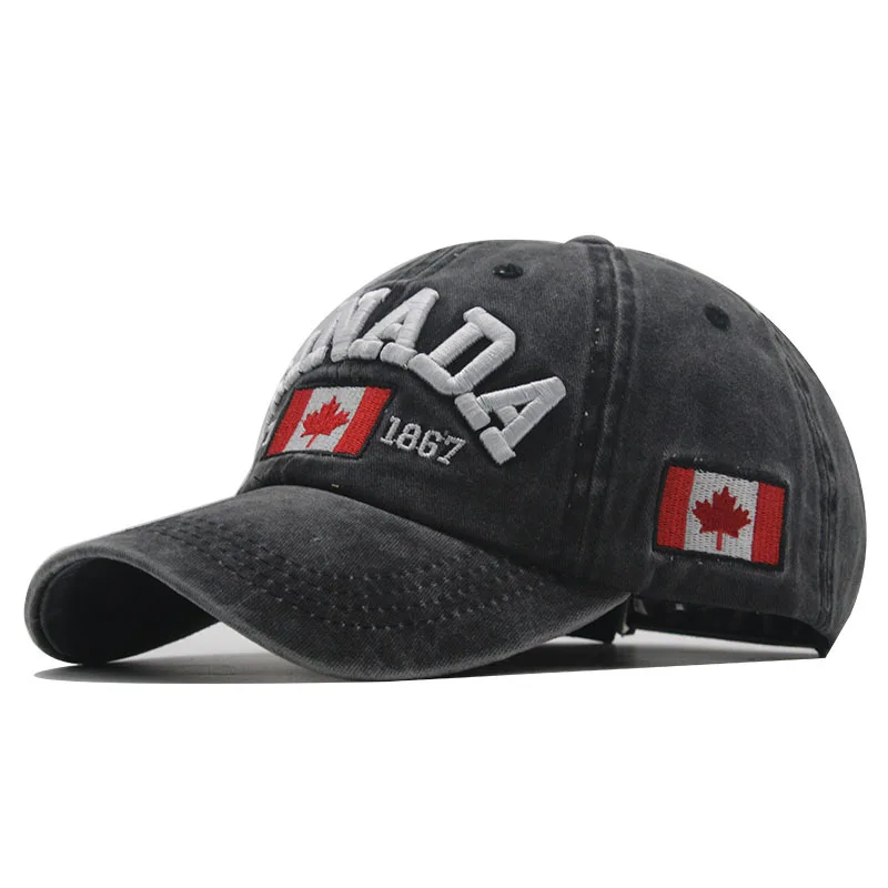 Foreign Trade Pure Cotton Soft Top Embroidered LettersCANADABaseball Cap Patch Canadian Flag Men and Women Outdoor Sun Hat