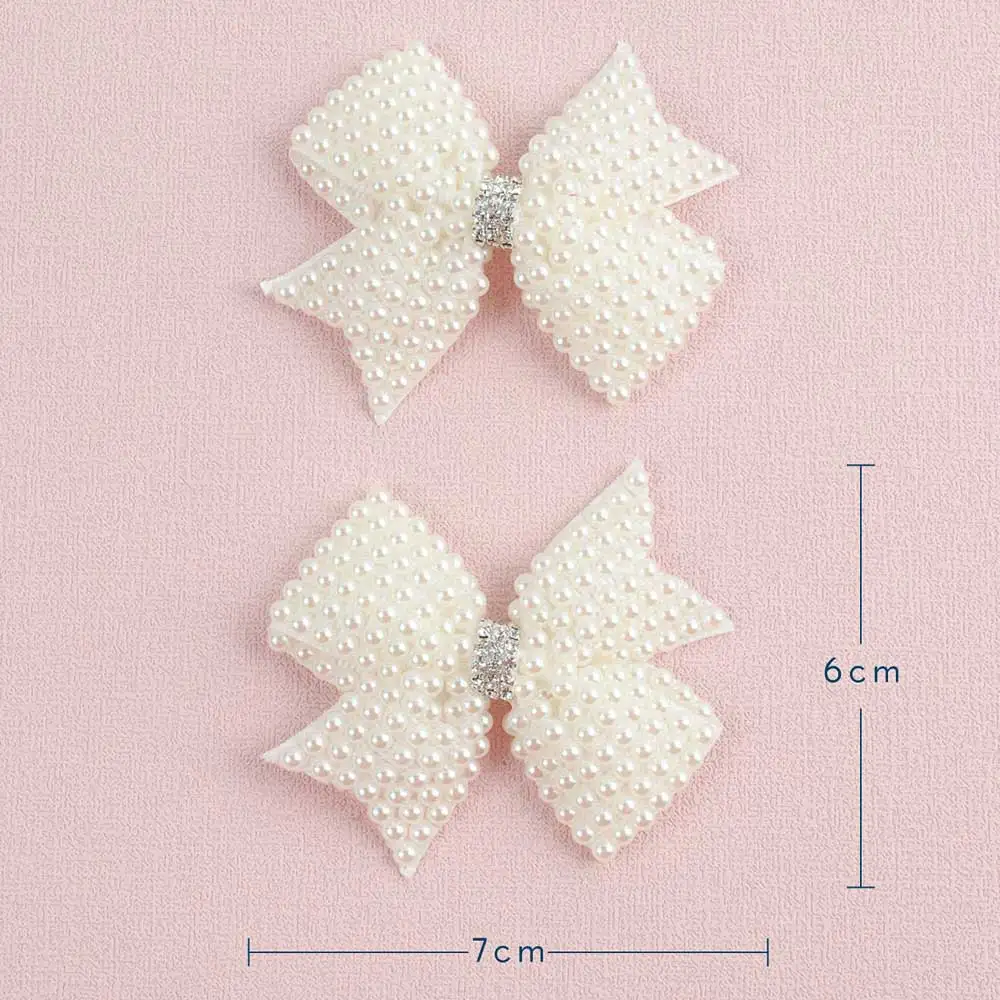 2Pcs White Pearl Hair Bows Clips For Girls Boutique Kids Layers Pearl Bows Hairpins Children Boutique Hair Accessories