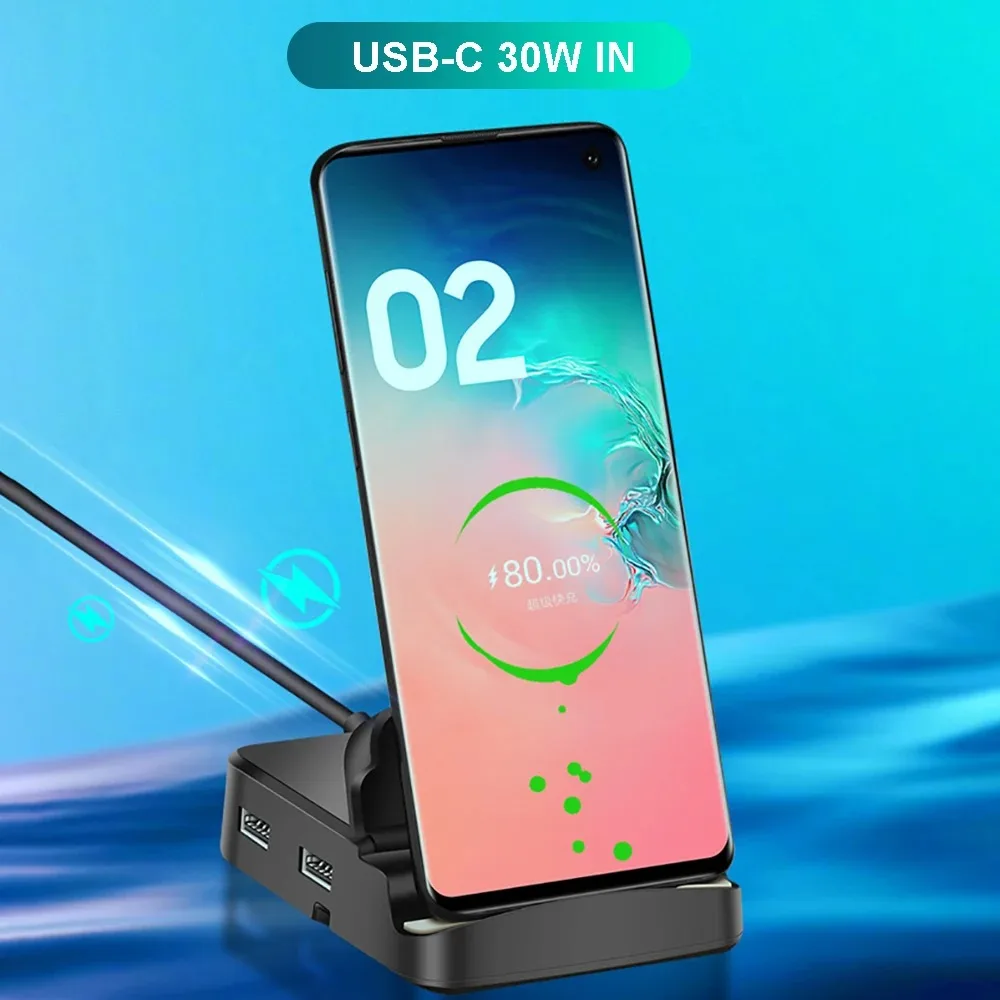 Tipo C HUB Docking Station, Suporte do telefone, USB C para HDMI Dock, Adaptador de carregador de energia 15W, Samsung, Huawei, 8 em 1