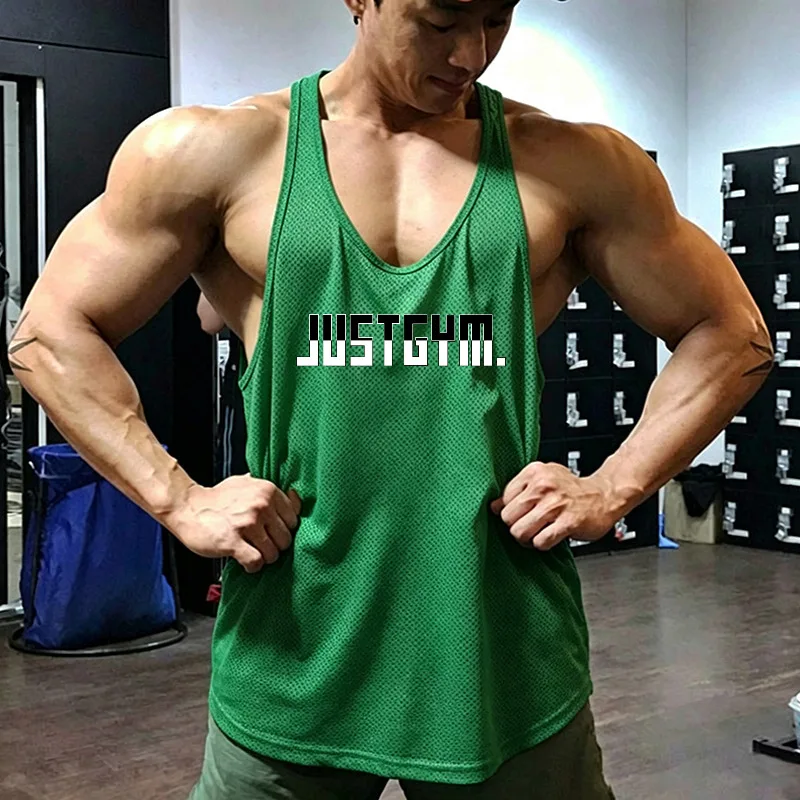 Men's Mesh Stringer Tank Top Quick Dry Running Vests Sleeveless Gym Shirt Curved Hem Muscle Fit Sportswear For Workout Training