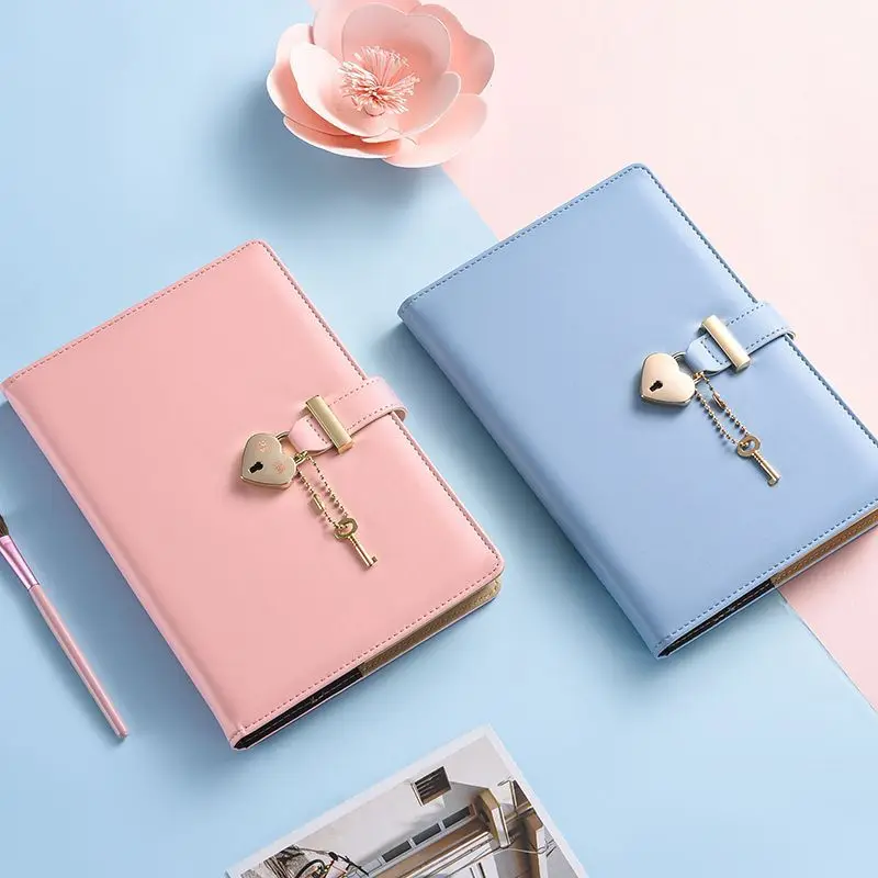 Love Lock Diary A5 Notepad Bookkeeping Book Macaron Solid Color Student Horizontal Line Record Thin Hand Account Schedule Books