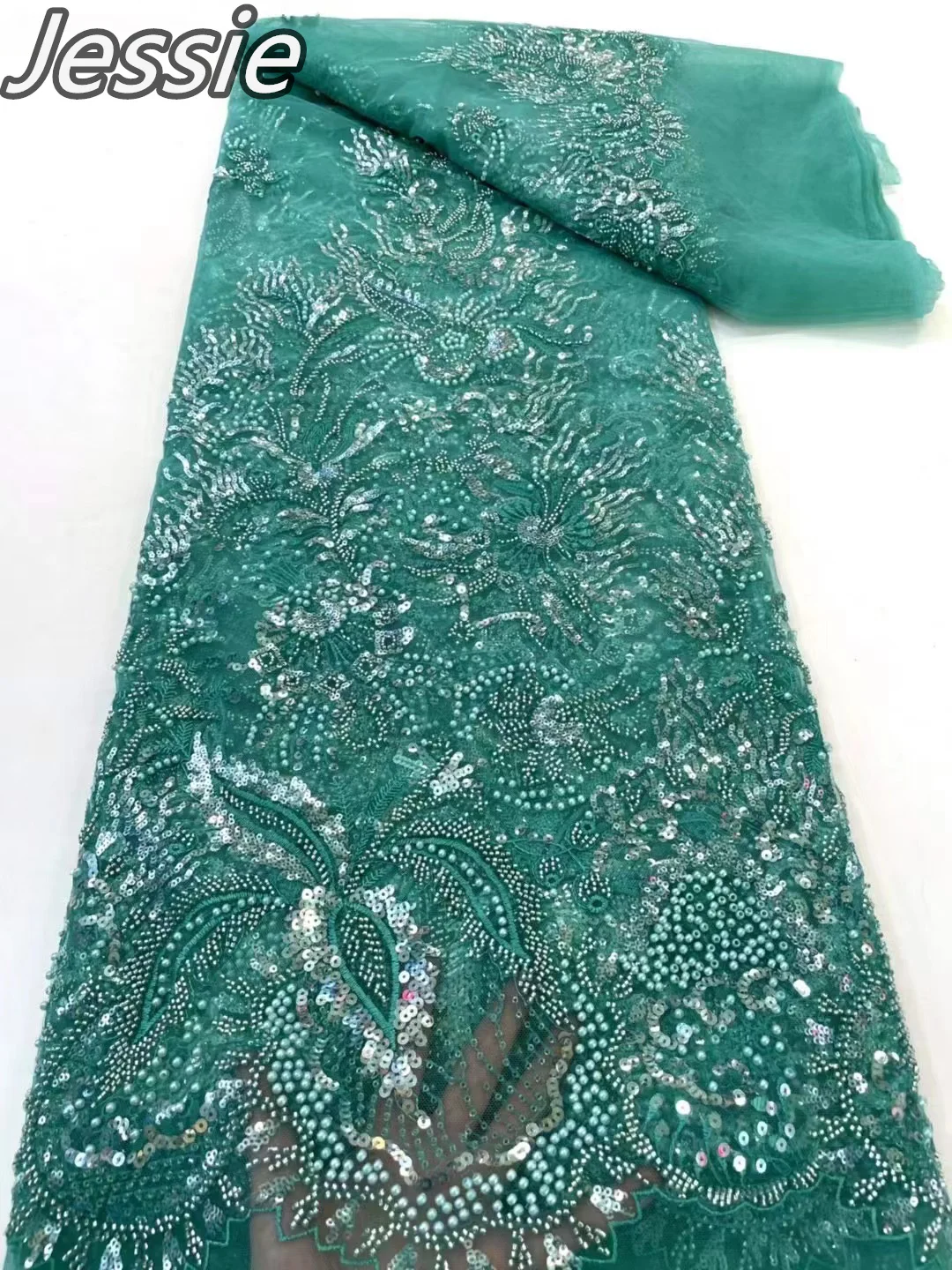 

Africa's Best-selling Senior Dark Green Lace Mesh Heavy Industry Beads Sequin Bead Embroidery Luxury Temperament Dress Cheongsam