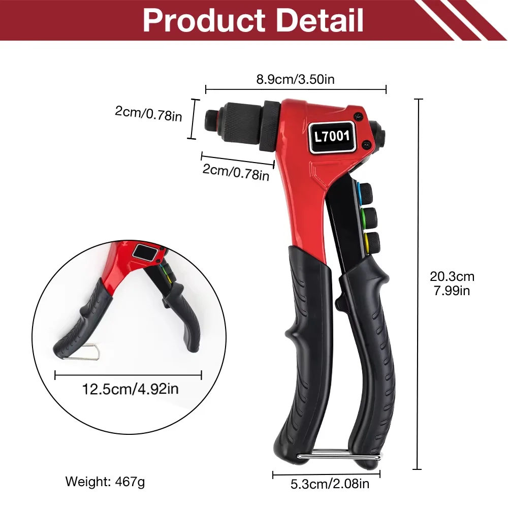 2.4/3.2/4.0/4.8MM Rivet Manual Rivet Gun Kit-Hand Rivet Tool Set for Metal Sheet Tightening/Riveting-Home Cordless Riveting Tool