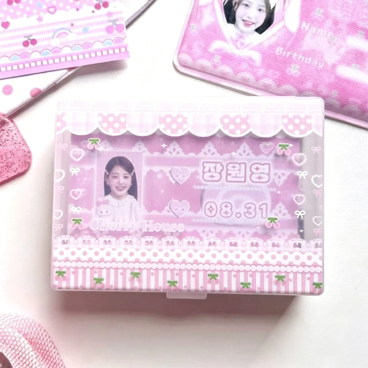 Dreamy Cherry Pink Storage Box Small Card Card Film Wallet Box Transparent Frosted Storage Hairpin Cosmetics Organization Box