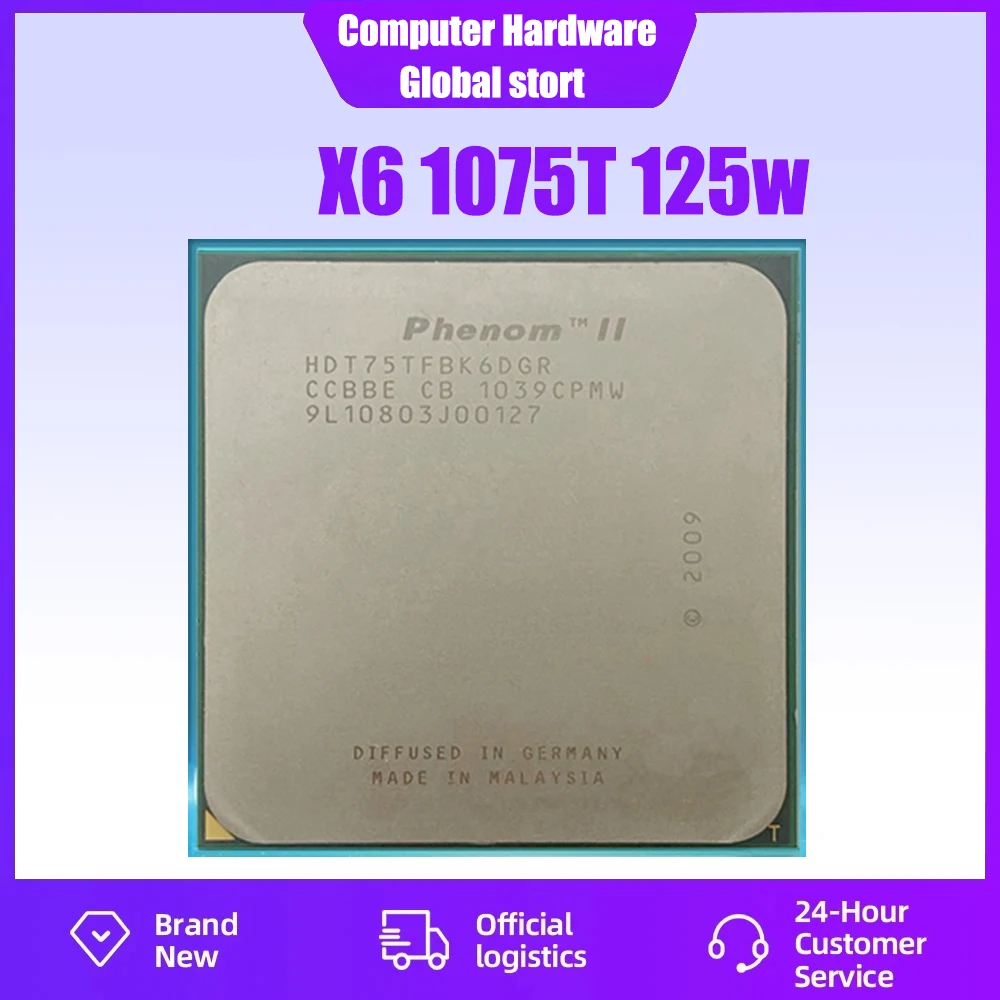 

Phenom X6 1075T X6-1075T 3.0GHz Six-Core CPU Processor HDT75TFBK6DGR 125W Socket AM3 938pin