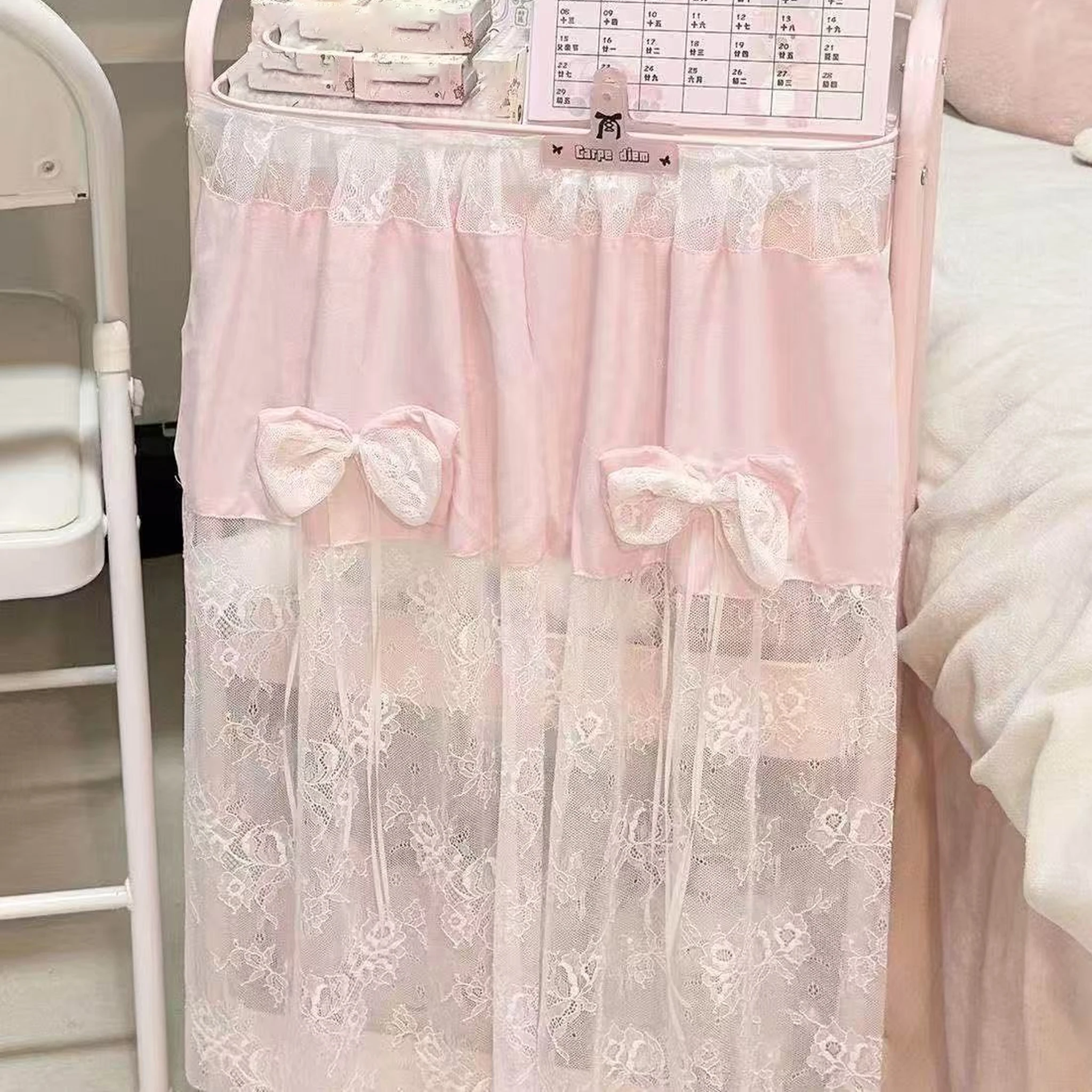 Kawaii New Sweet Little Curtain for Room Decoration Home Living Room Bow Tie Blocking Curtain Double-layer Adhesive Curtain Gift