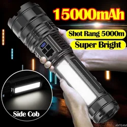 Built-in 15000mAh Battery Rechargeable Emergency Spotlight 5km 20000LM Powerful LED Telescopic Zoom Flashlight With Side COB