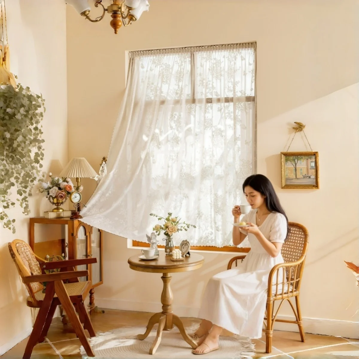 1PC Creamy Style Curtain Hooks, Bedroom Privacy Screen, Sun Protection, Heat Insulation, Elegant Lace Curtains, Hook Design
