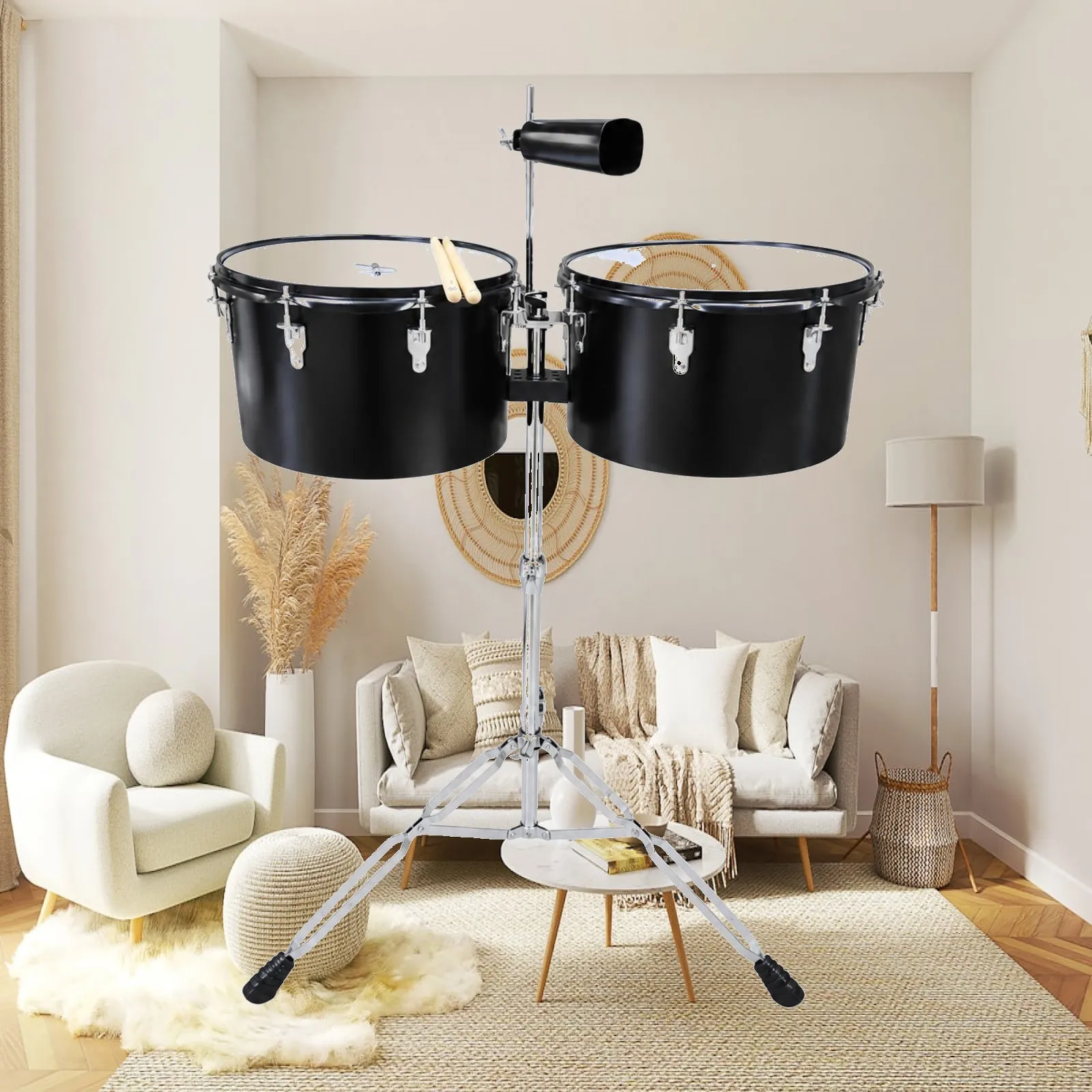 Timbales Drum Set Steel Shell with Drumsticks for Concert Performance and Studio Recording Sessions