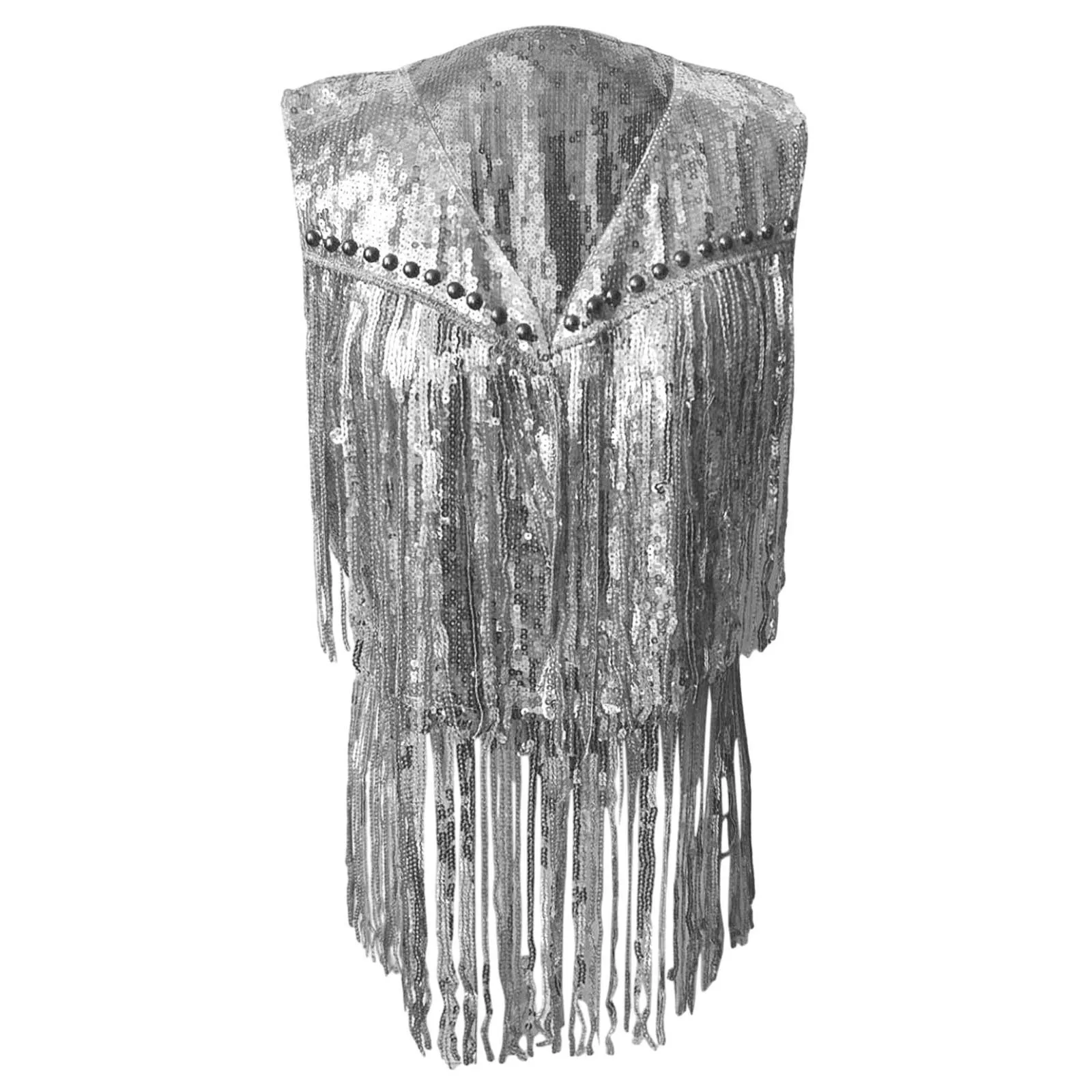 Silver Sequins Women Vest Coat 2024 New Fashion Solid Fringe Casual Vest Tassels Top Party Wear Female Coat Vest Outerwear