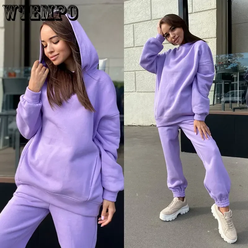 WTEMPO Tracksuits Women Casual Solid Warm Suits Hoodies Sweatpants Female Autumn Winter Pullovers Sweatshirts Pants 2 Piece Set