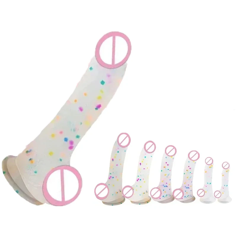 Consolador de confeti Consolador de silicona transparente realista, con ventosa fuerte para juegos manos libres, pene realista para mujeres y parejas