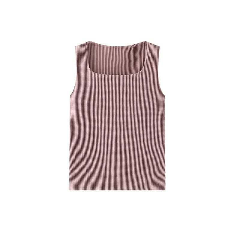 Miyake Pleated Sleeveless T-Shirt French Pullover Pleats Top for Women 2026 New Short Slim Fit Base Fold Shirt for Layering