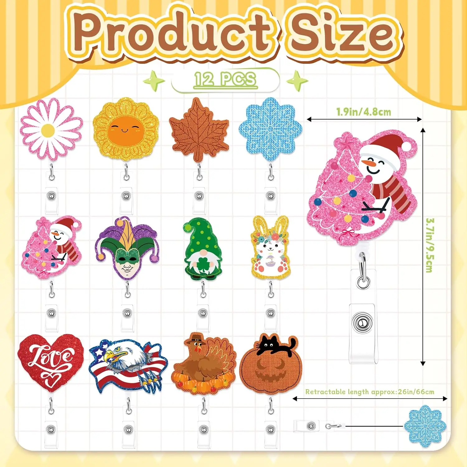 12PCS Retractable Embroidered Badge Reels, for Nurse Badge ID Clips, Essential Supplies for Medical Staff,Office Workers
