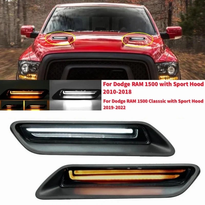 Car Engine Hood Bezel Decoration Light For Dodge RAM 1500 2010-2018/ Dodge RAM 1500 Classsic 2019-2022  (with Sport Hood )