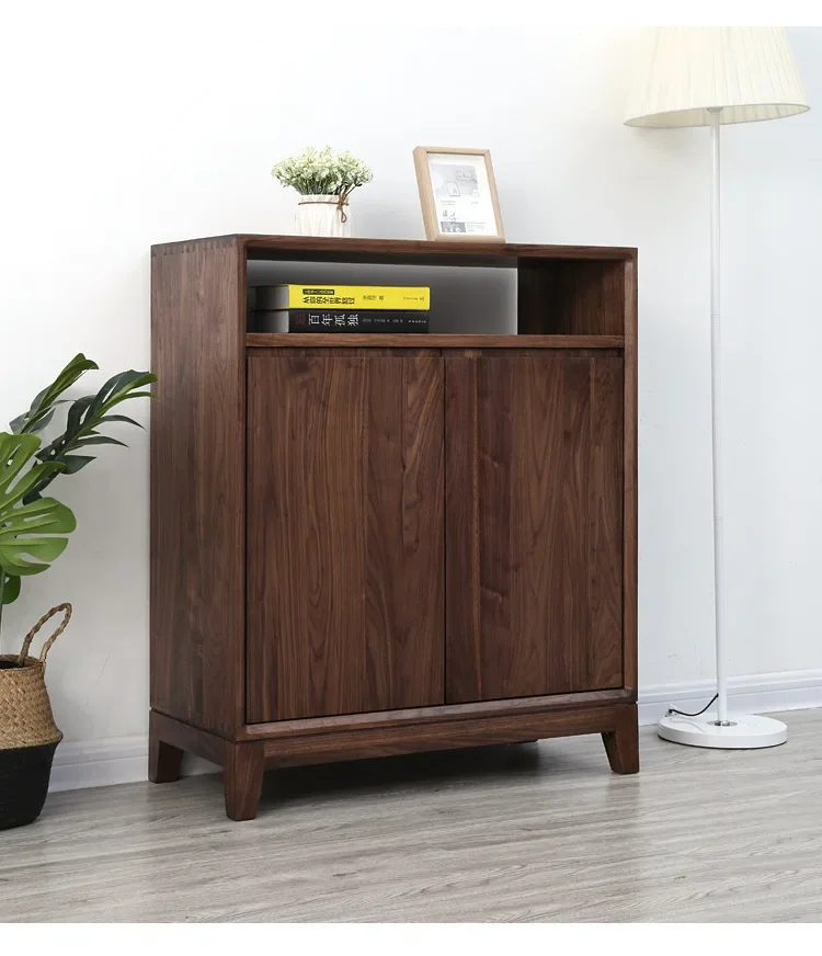 For Nordic Black Walnut Solid Wood Shoe Cabinet Foyer Storage Simple Practical Entrance Hallway Furniture